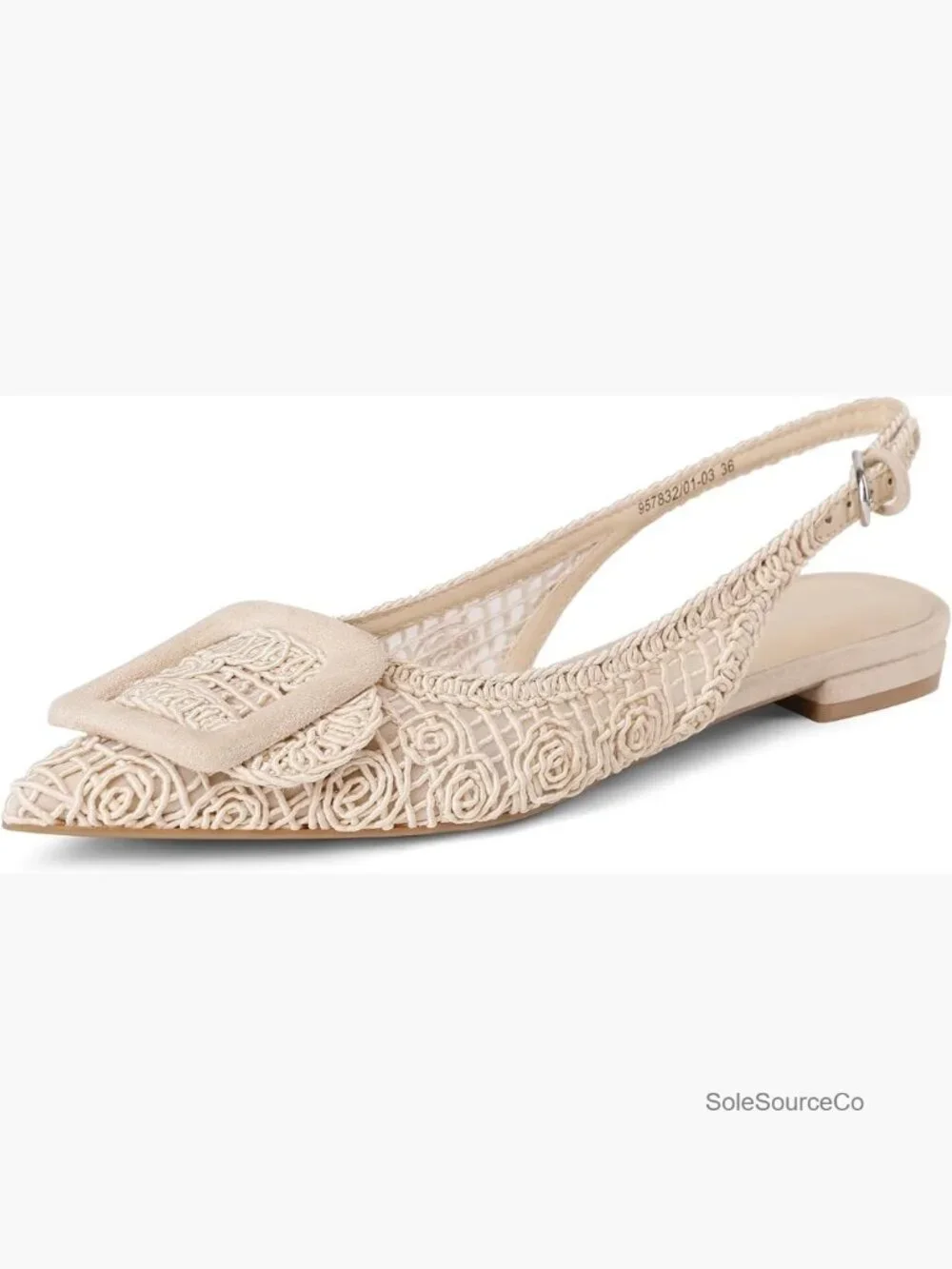 Pointed Toe Slingback Flats Woven Mesh Square Buckle Slip On Dress Shoes